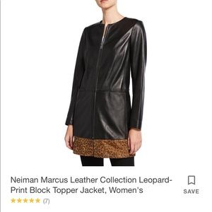 Neiman Marcus Black and Brown Leopard-Print Block Topper Jacket